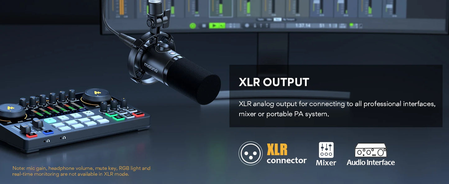Maono PD200X XLR/USB Dynamic Microphone – Metal Gaming & Streaming Mic with Tap-to-Mute and Gain Control