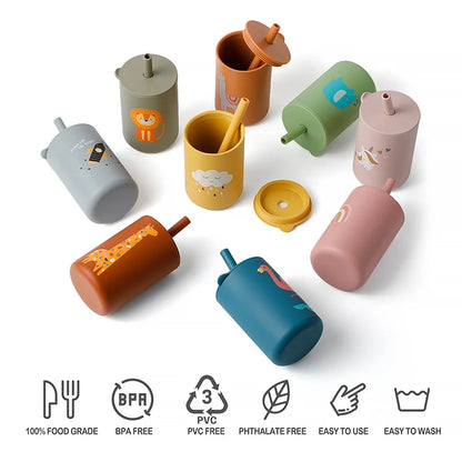 TYRY.HU Baby Feeding Straw Cup: Cartoon Learning Food Grade Silicone Toddler Water Bottle - BPA-Free Tableware