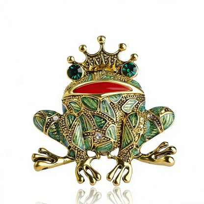 Vintage Black Frog Brooch with Green Eyes - Cute Toad Lapel Pin for Sweaters, Scarves, Coats, and Gifts