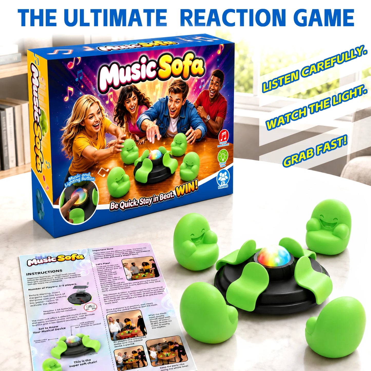 Interactive LED Party Board Game - Music Tabletop Game for 2-6 Players, Family & Holiday Fun