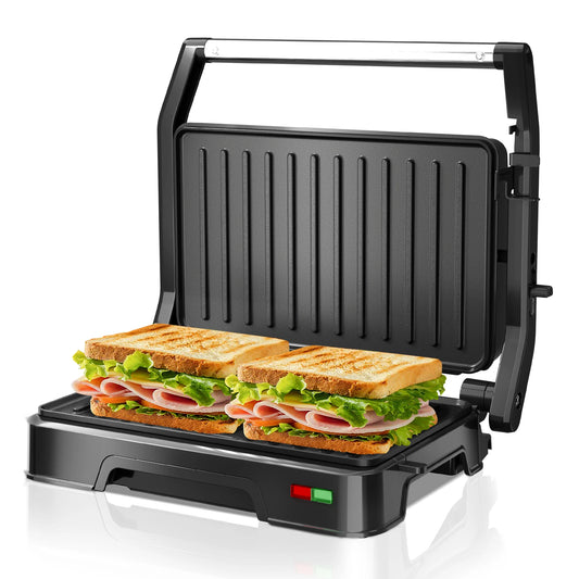 850W Panini Press Sandwich Maker – Non-Stick Grill with Indicator Light & Locking Lid