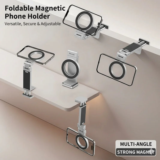 Universal Foldable Magnetic Phone Holder – Rotatable Travel Mount for Smartphones Airplane Car Desk