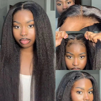 Kinky Straight Glueless 4x4 Lace Front Wig – Pre-Plucked, Pre-Cut Human Hair for Black Women