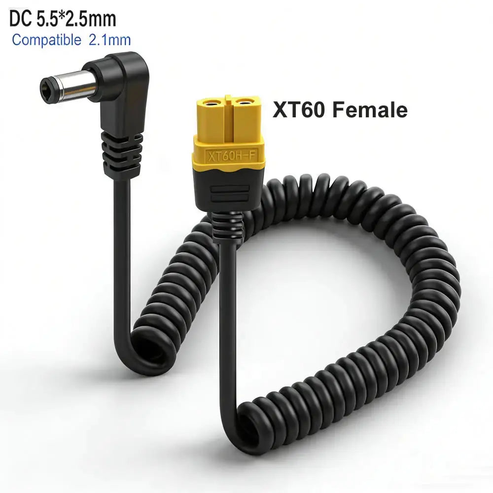 XT60 Male to DC5525 Male Power Cable - 5.5×2.5mm Retractable Adapter for TS101 and PINE64 Soldering Irons