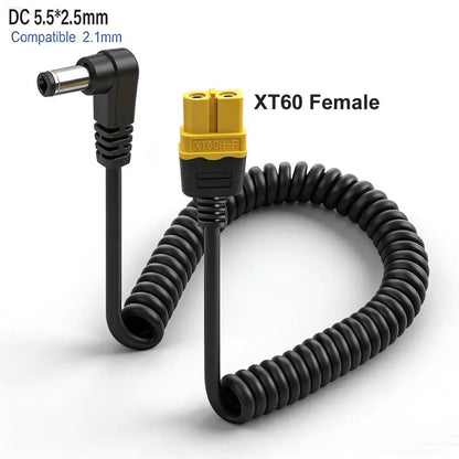 XT60 Male to DC5525 Male Power Cable - 5.5×2.5mm Retractable Adapter for TS101 and PINE64 Soldering Irons
