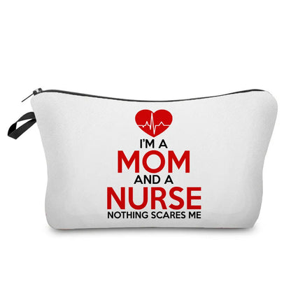 Organizer Toiletry Kit - Cartoon Letter Print Cosmetic Bag for Nurses, Doctors, Travel Makeup Bag, Women's Pencil Case Gift