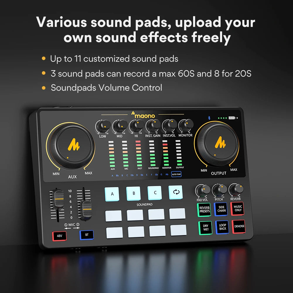 Maono AME2 Portable Audio Interface Sound Card – All-in-One DJ Mixer for Podcast Recording, Live Streaming, YouTube & Guitar PC