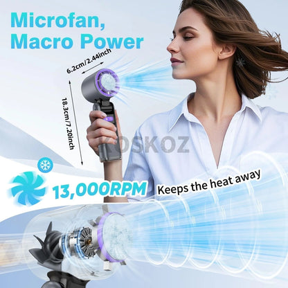Portable Handheld Turbo Fan - 5-Speed High Velocity Rechargeable Mini Cooling Fan with Flashlight & 4000mAh Battery for Travel