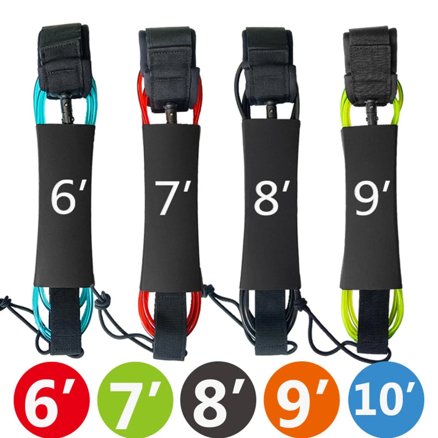 Surfboard Leash 6-10ft — SUP & Paddle Board Leg Rope with TPU Stainless Swivels
