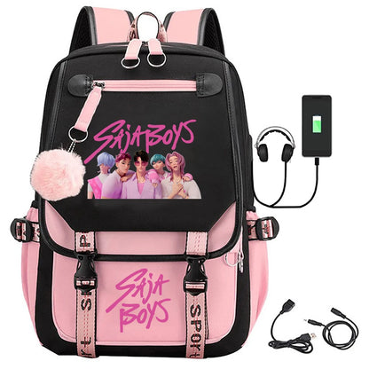 KPop Demon Hunters Saja Boys Backpack – Gothic Hip Hop School Bag for Teenagers