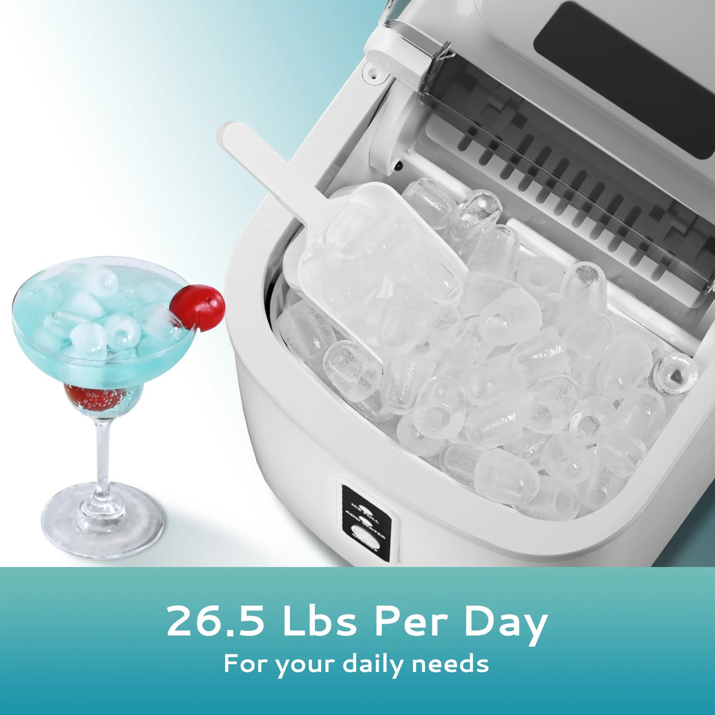 SIMZLIFE Portable Ice Maker Machine – 26.5lbs/Day, 9 Cubes in 6 Mins with Auto-Cleaning & Scoop