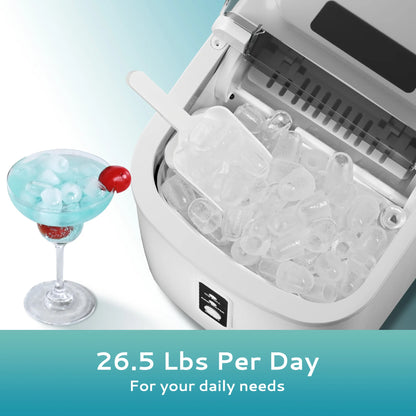 SIMZLIFE Portable Ice Maker Machine – 26.5lbs/Day, 9 Cubes in 6 Mins with Auto-Cleaning & Scoop