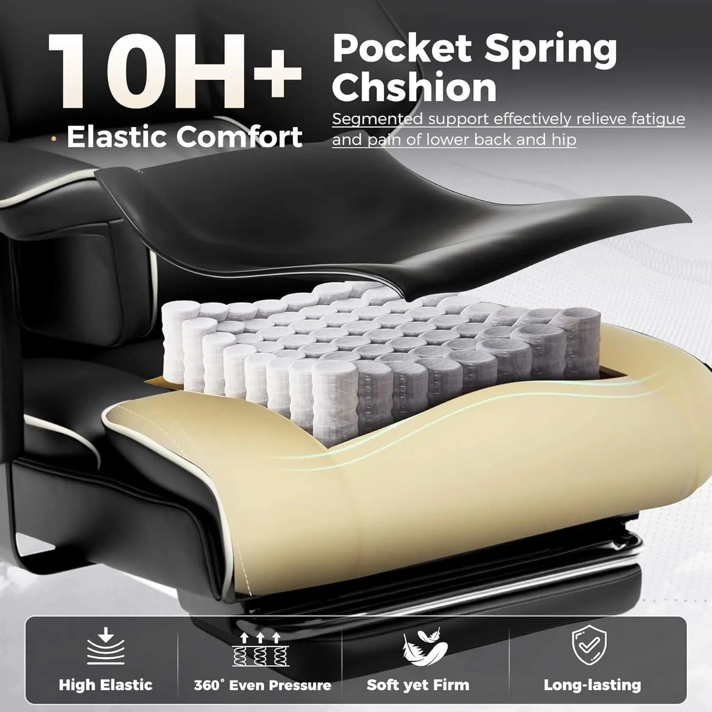 COMHOMA Big & Tall Office Chair – 400lbs High Back Leather Executive Chair with Ergonomic Lumbar Support & Pocket Spring Cushion