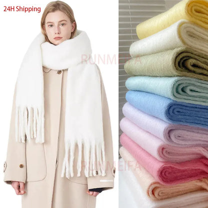 Luxury Cashmere Women's Scarf: Bright Solid Colors Winter Shawl with Tassel - Fashionable Wrap & Bandana Pashmina
