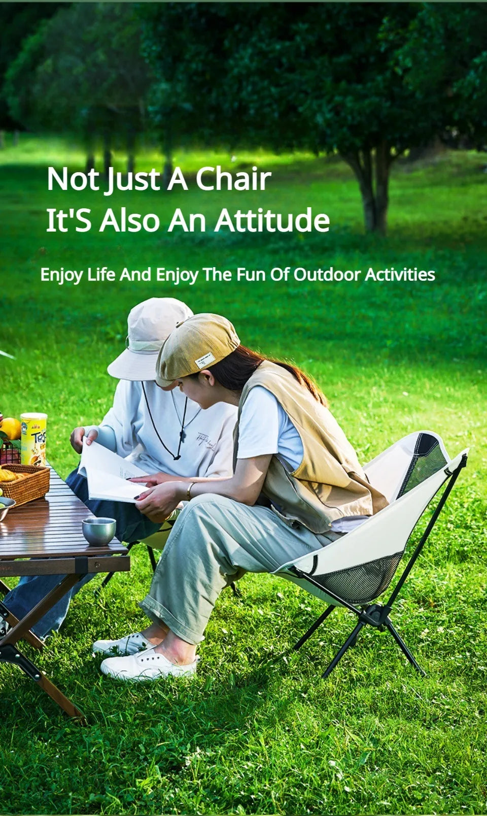 Outdoor Camping Portable Folding Moon Chair – Leisure Fishing & Beach Chair, Thick Steel Pipe, 100KG Capacity