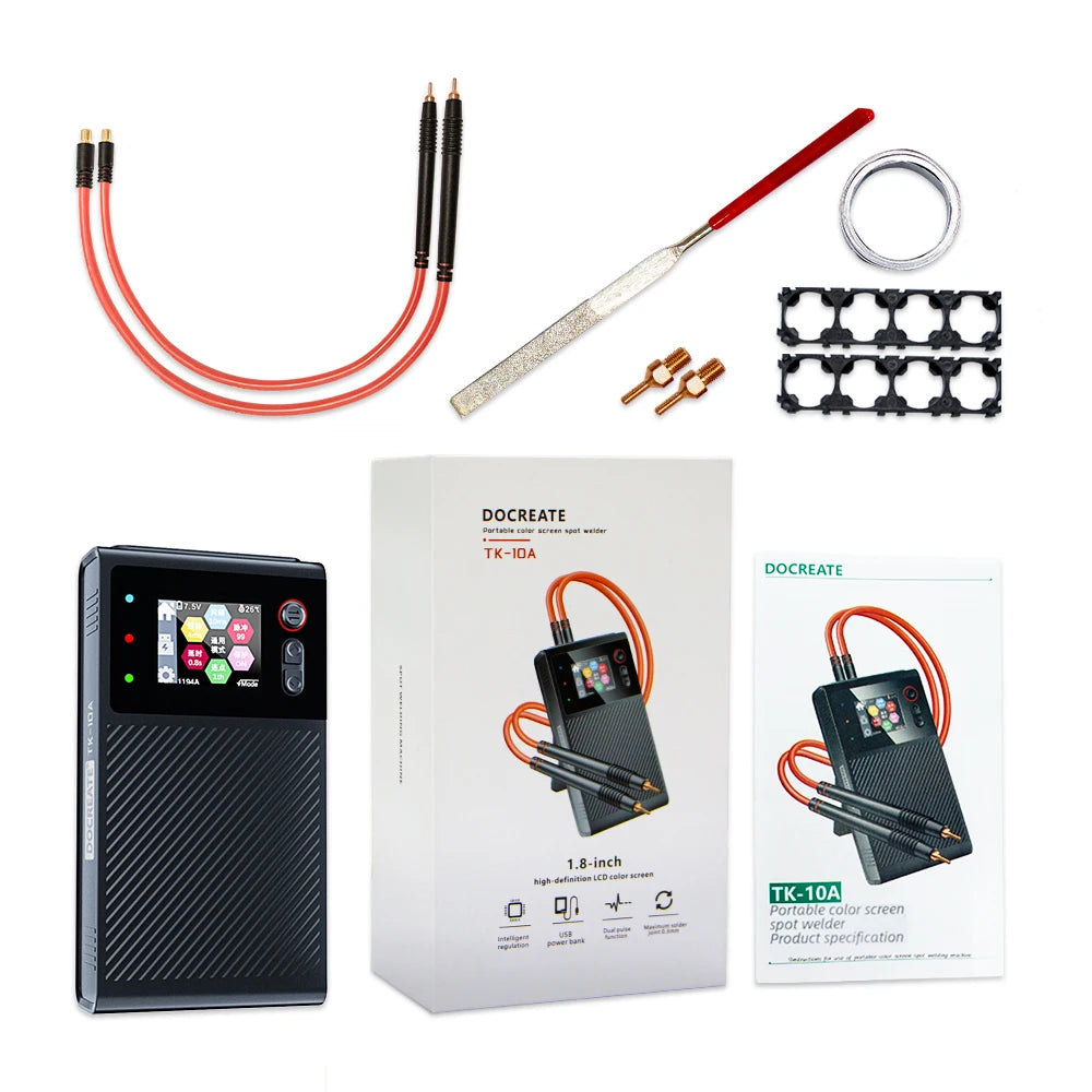 DOCREATE TK-10A Portable Spot Welder 1200A – LCD Display, 8000mAh Battery, Dual Pulse Welding for 0.25mm Nickel Strip