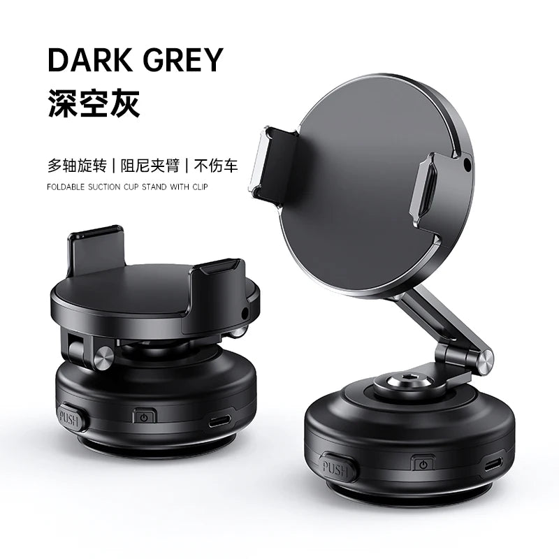 Magnetic Vacuum Adsorption Car Mount – Foldable 360° Rotating Aluminum Alloy Phone Holder for Smartphones
