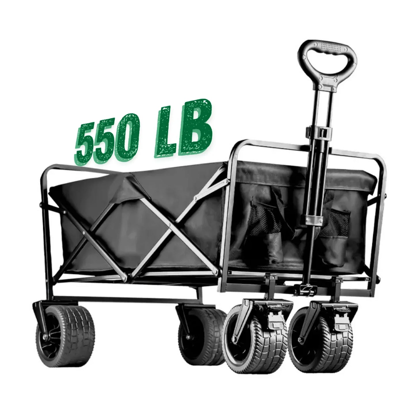 PowerHaul 550LB Folding Wagon — 5.3 cu ft Heavy-Duty Collapsible Utility Cart with All-Terrain Wheels (Black)