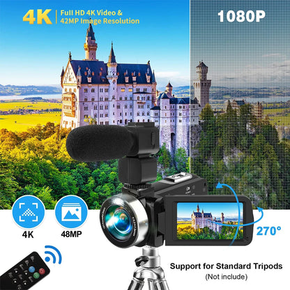 4K Digital Camera – 42MP HD with 18X Zoom & 3.0 Inch Screen | Portable Video Recorder with Flash