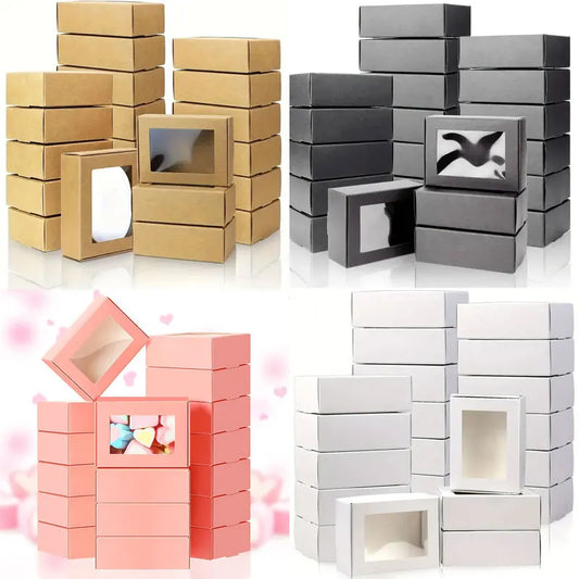 20/30/50PCS Kraft Paper Candy Boxes – Transparent PVC Window Gift Packaging for Soap, Wedding, Christmas, Baby Shower & Chocolate