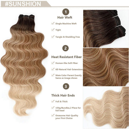 Highlight Gold Bio Body Wave Hair Weave Bundles – 26"/30" Synthetic High Temperature Soft, Natural Human-Like Fiber Hair Extensions