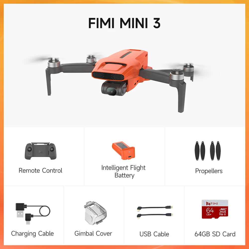 FIMI MINI 3 Drone 4K 60fps AI Smart Tracking – 9km Range 3-Axis Gimbal Ultralight 249g Mini Pro Drone
