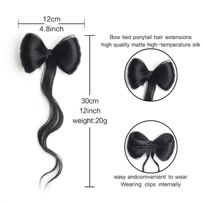 Bowknot Claw Clip Hair Bun – Synthetic Clip-In Hair Extensions for Women’s Daily Use