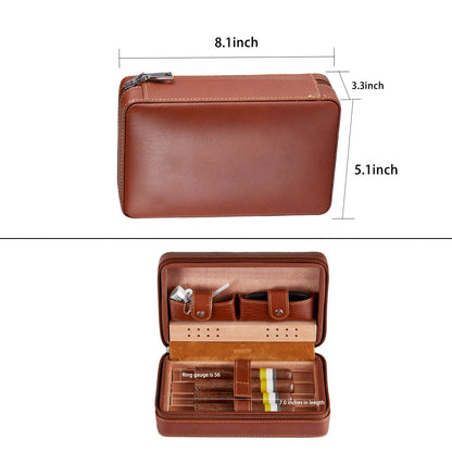 Cedarwood Cigar Case – Portable Leather Cigar Box for 4 Cigars, Humidor Kit with Humidifying Holder & Accessories