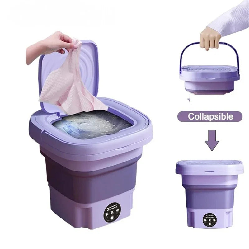 8L Portable Small Foldable Washing Machine with Spin Dryer - Ideal for Socks, Underwear, Panties, Household Mini Washer