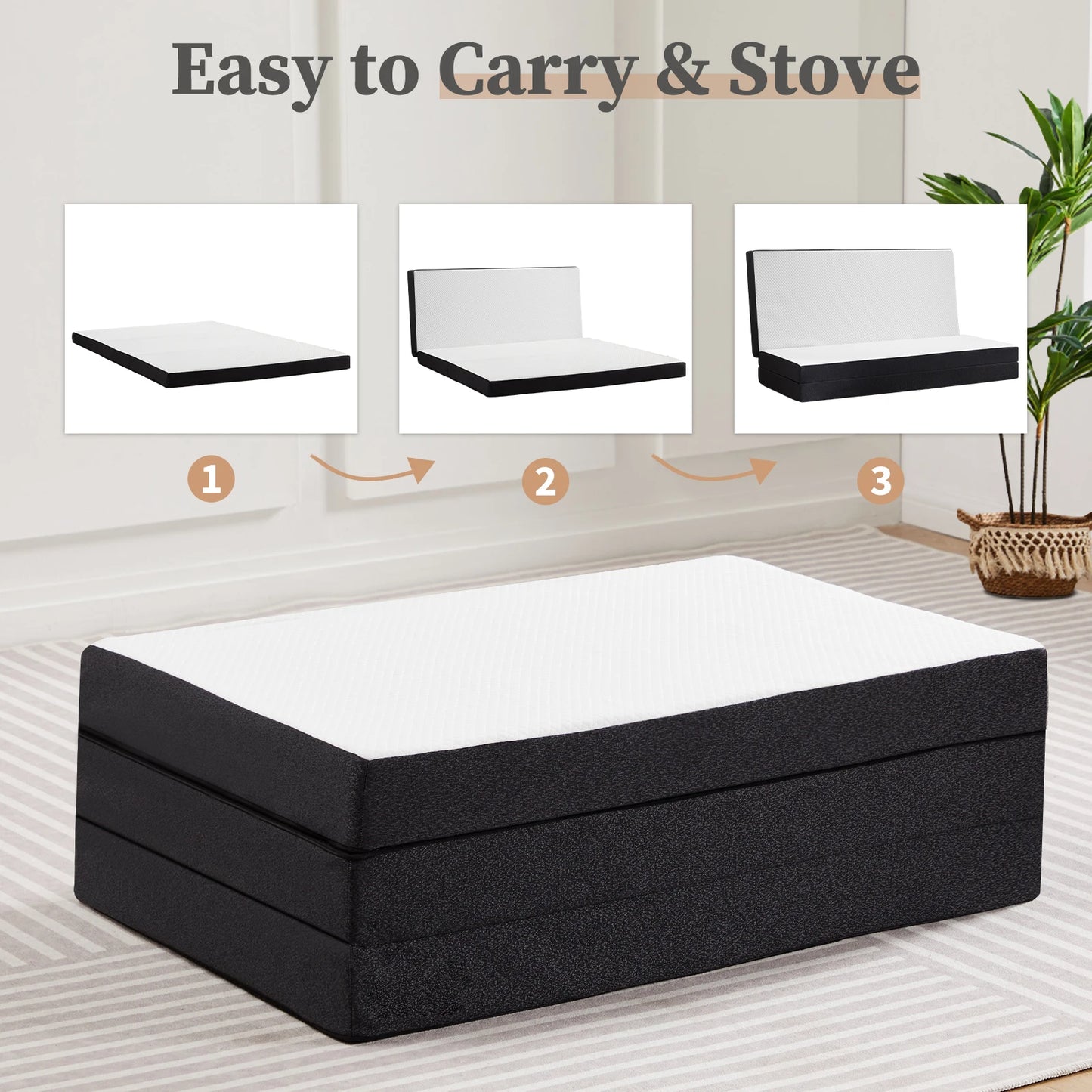 Three-Fold Portable Floor Bed – CertiPUR-US Certified, Soft Touch, Flexible Zipper for Travel, Camping & Yoga
