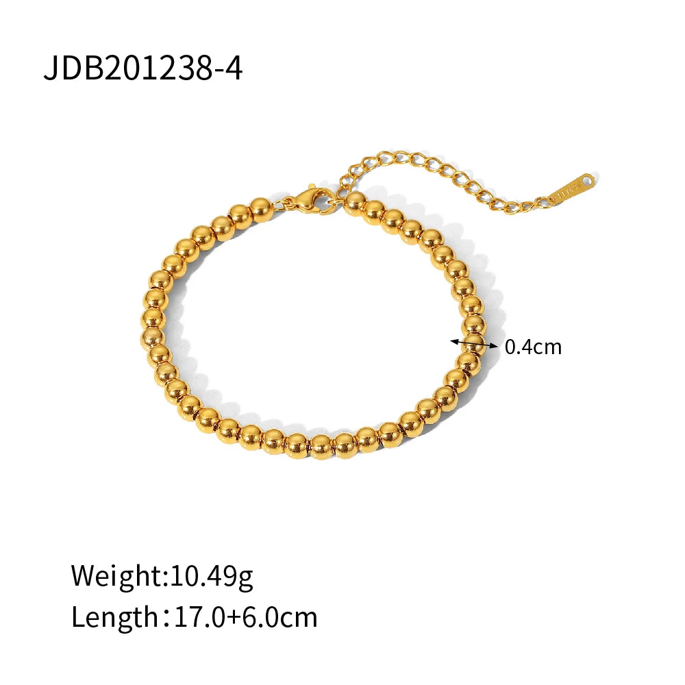Uworld Stainless Steel Bead Chain Bangle Bracelet – Waterproof Gold Tone Fashion Jewelry for Men & Women, Trendy Statement Design