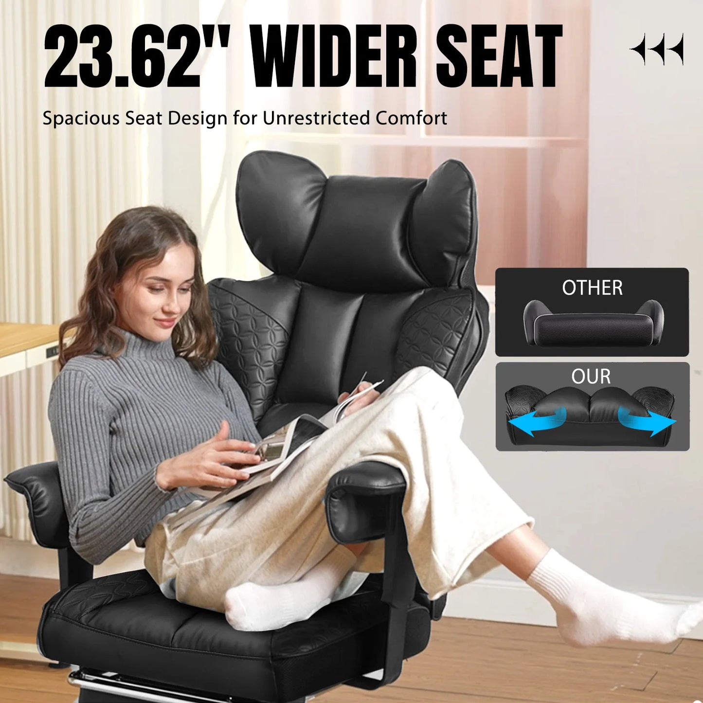 Ergonomic Leather Office Chair - High Back Gaming Chair with Footrest & Adjustable Armrests