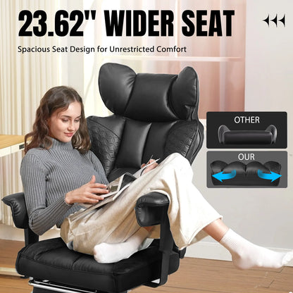 Ergonomic Leather Office Chair - High Back Gaming Chair with Footrest & Adjustable Armrests