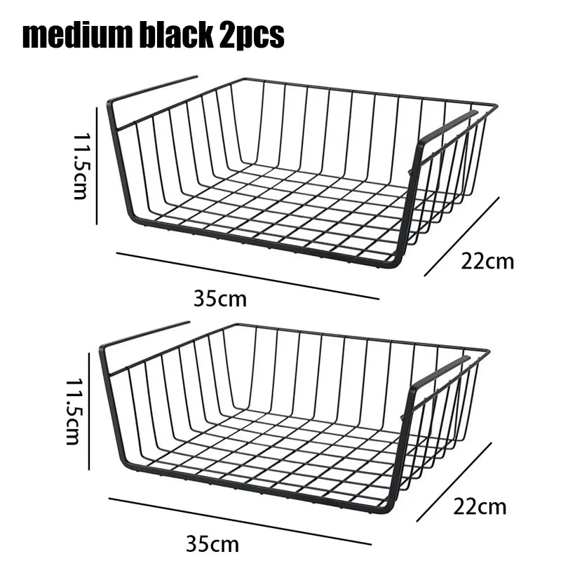 Multipurpose Hanging Closet Storage Basket — Metal Organizer for Kitchen Cabinets, Desks, and Home Use
