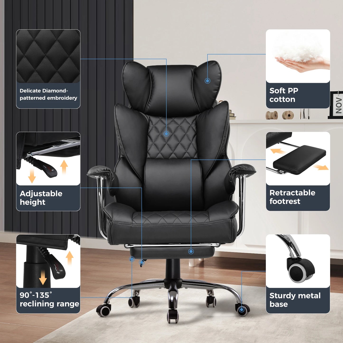 Big & Tall Ergonomic Gaming Chair – Office Chair with Pocket Spring Lumbar Support & Footrest