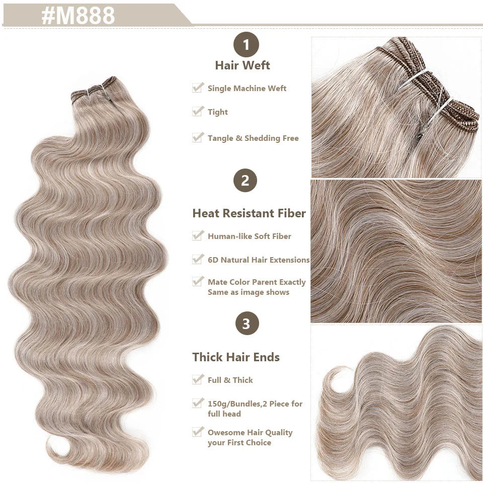 Highlight Gold Bio Body Wave Hair Weave Bundles – 26"/30" Synthetic High Temperature Soft, Natural Human-Like Fiber Hair Extensions
