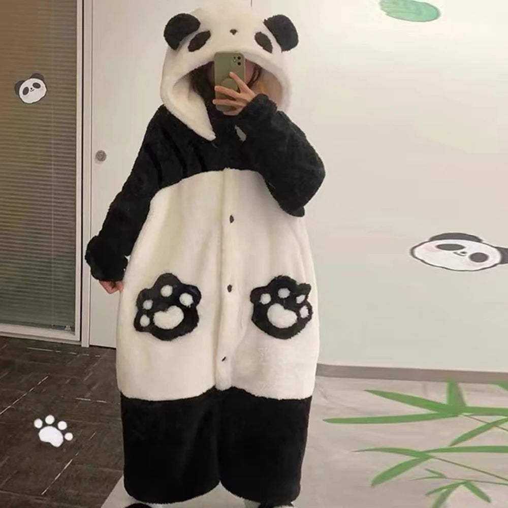 Winter Unisex Panda Robe Costume – Kigurumi Onesie, Unicorn Cosplay Pajamas, Animal Sleepwear Jumpsuit for Adults