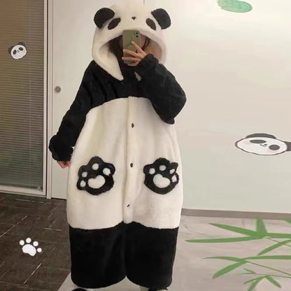 Winter Unisex Panda Robe Costume – Kigurumi Onesie, Unicorn Cosplay Pajamas, Animal Sleepwear Jumpsuit for Adults