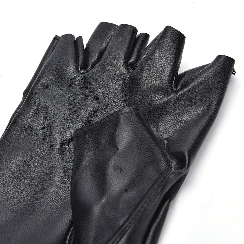 Women’s Punk Leather Fingerless Gloves – Biker Driving Mittens for Motorcycle, Dance & Streetwear Fashion Accessories