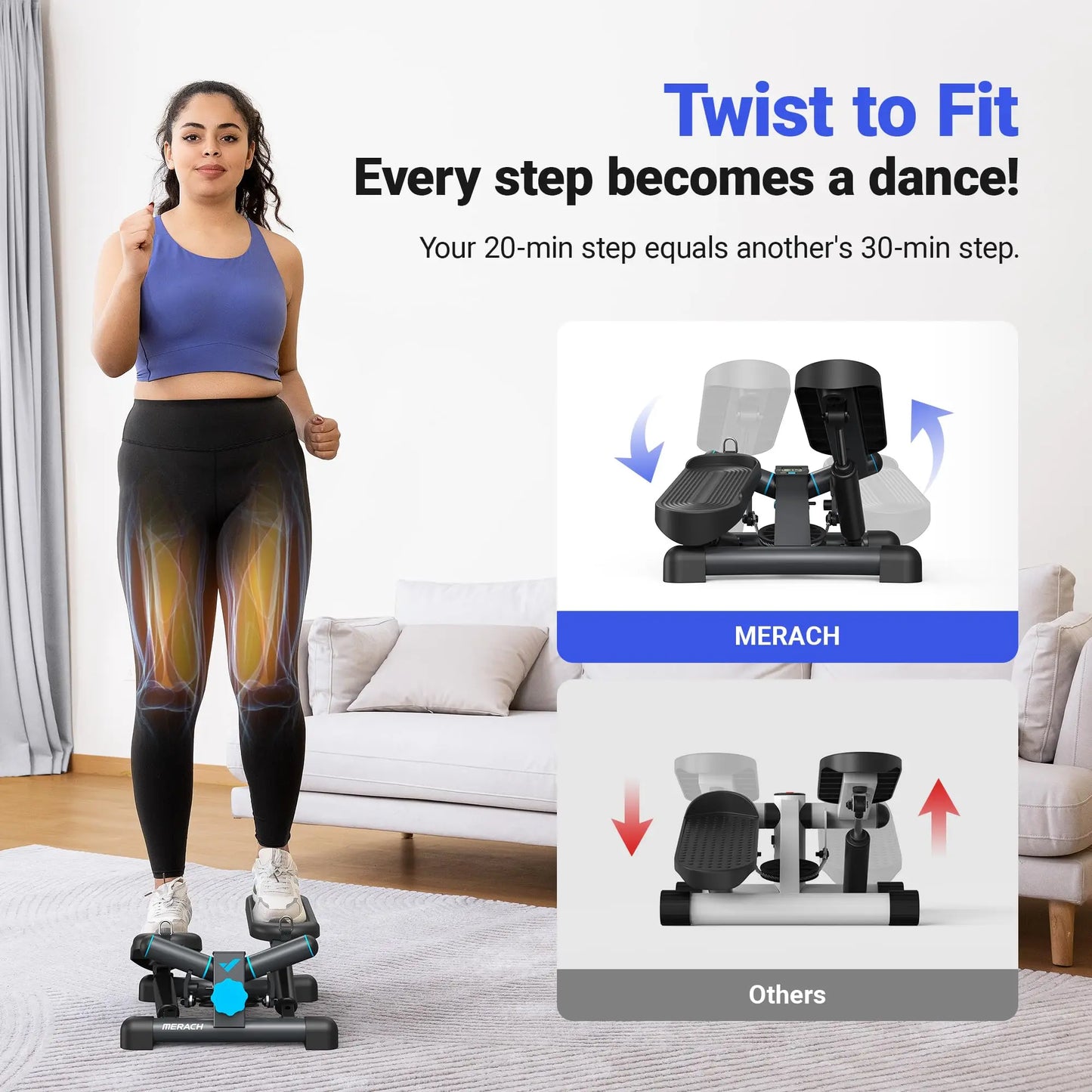 MERACH Mini Stepper with Resistance Bands — 330lbs Capacity Fitness Stepper for Home Exercise & Twisting Workouts