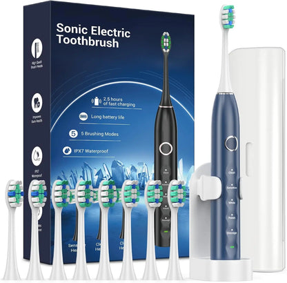 Rtauys S5 Upgraded Sonic Electric Toothbrush – Rechargeable Toothbrush for Adults & Kids 12+, 8 Brush Heads, IPX7 Waterproof with Travel Case