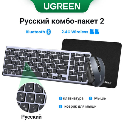 UGREEN Wireless Bluetooth 5.0 & 2.4G Keyboard – 99 Keycaps Russian/Korean/English, USB-C Rechargeable for MacBook, iPad, PC & Tablet
