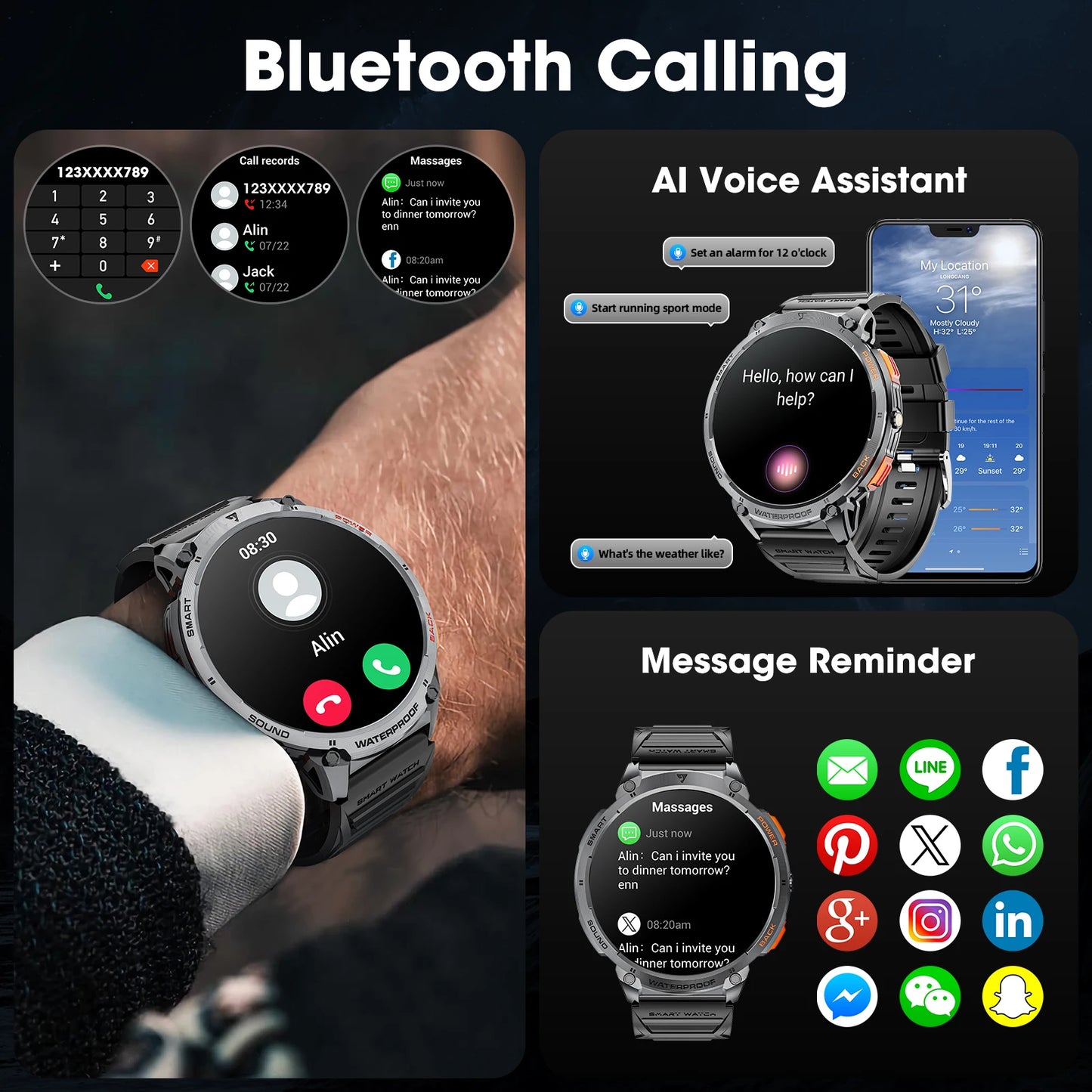 Karchilor 2025 Smartwatch — Men’s & Women’s Bluetooth Call Fitness Watch with 1.85" HD Screen, Waterproof Sports Tracker