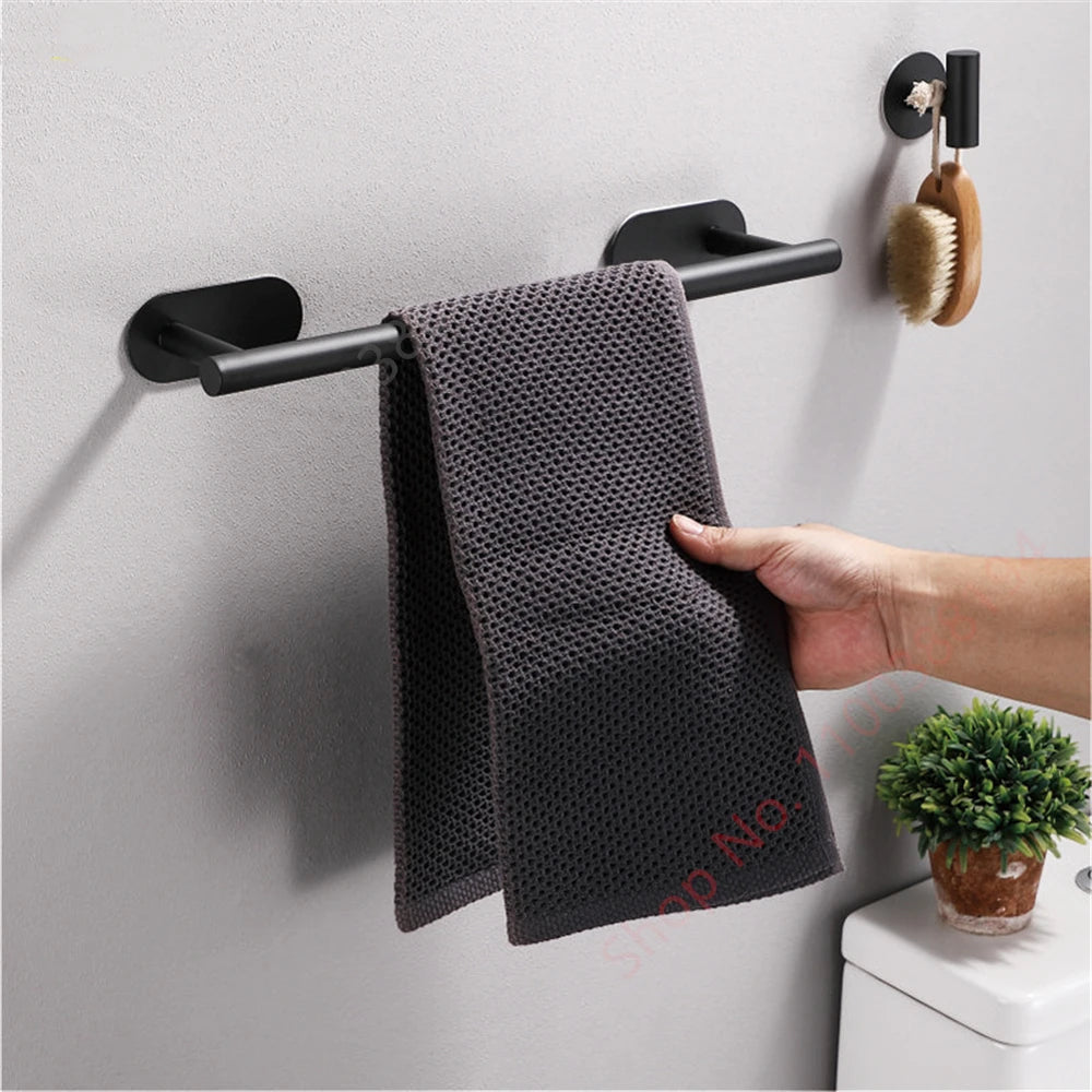 Adhesive Wall Mount Toilet Paper Holder: Black/Silver Kitchen & Bathroom Roll Stand - Convenient Hanging Napkin Rack for WC Accessories