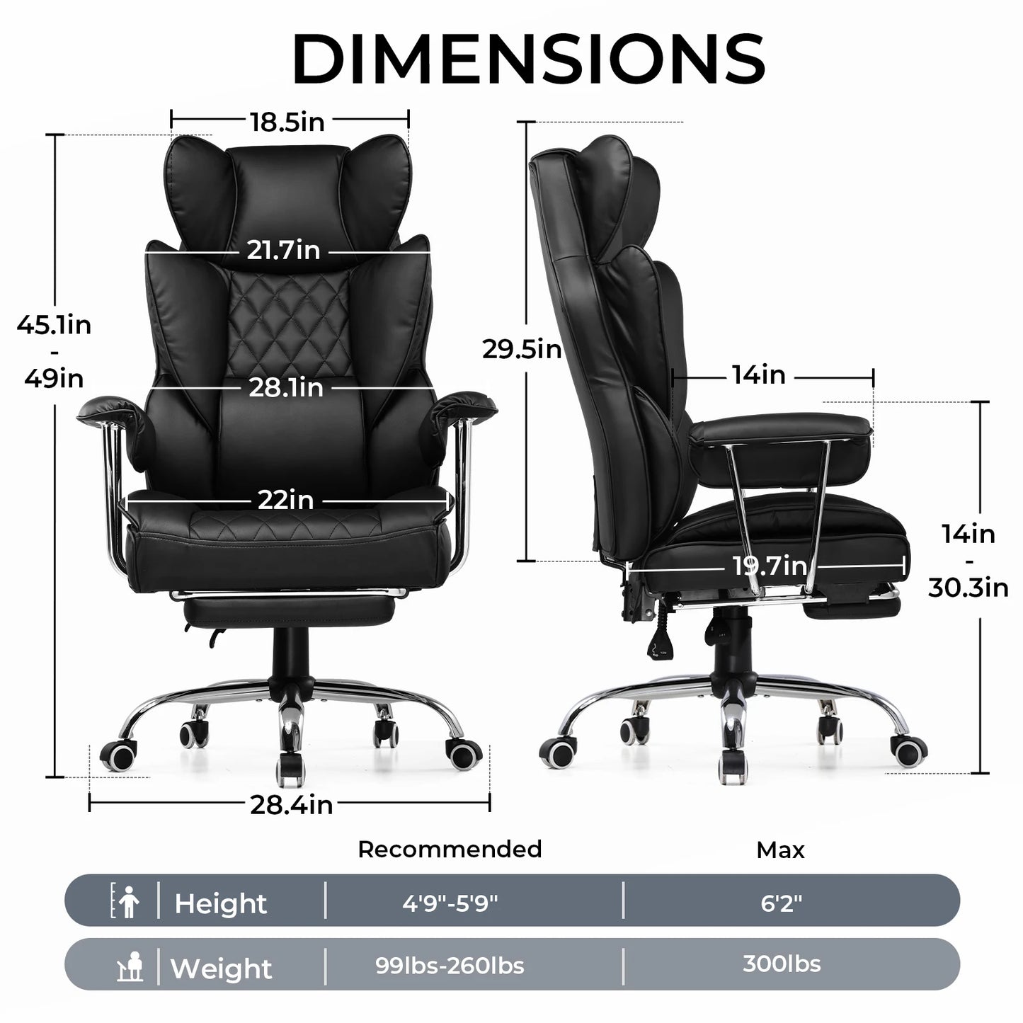 Big & Tall Ergonomic Gaming Chair – Office Chair with Pocket Spring Lumbar Support & Footrest