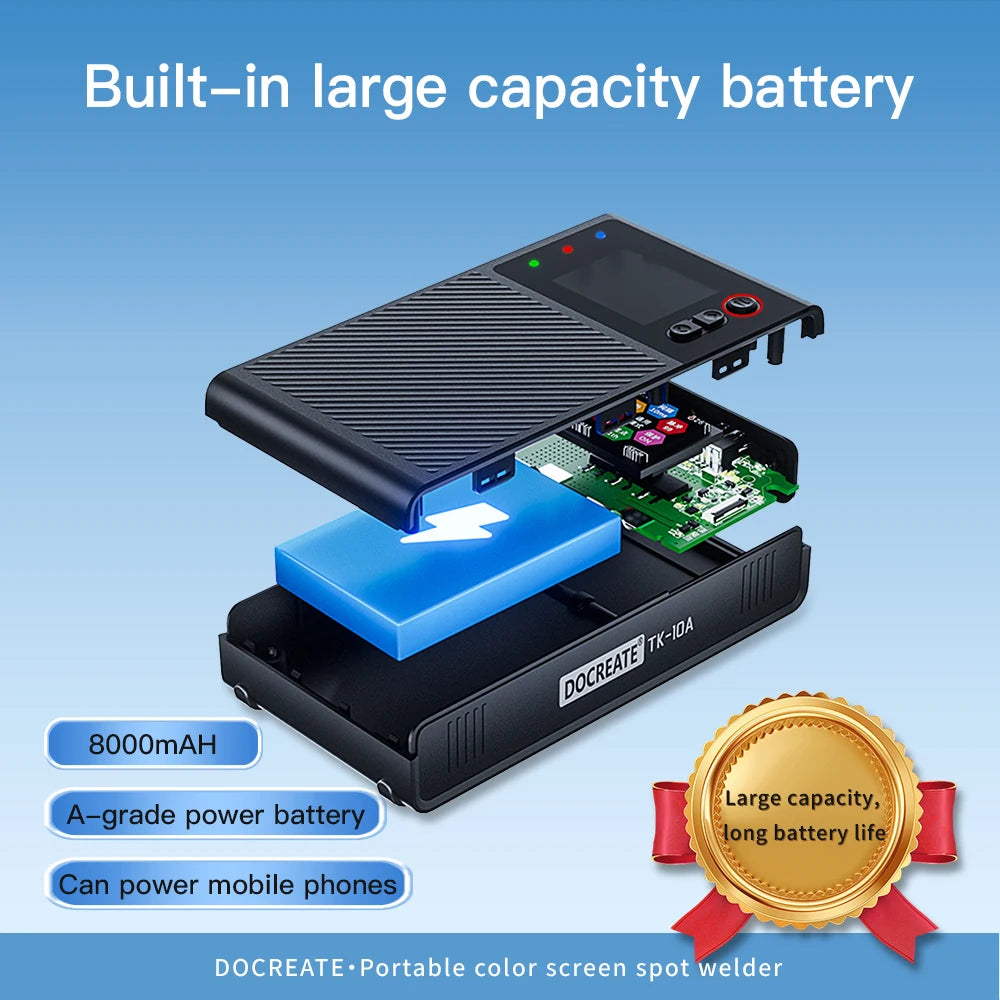 DOCREATE TK-10A Portable Spot Welder 1200A – LCD Display, 8000mAh Battery, Dual Pulse Welding for 0.25mm Nickel Strip