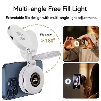 2-in-1 Portable Foldable Magnetic Ring Fill Light Phone Holder - Rechargeable Travel, Selfie & Desktop Stand