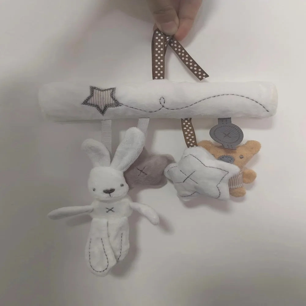 2025 Hanging Plush Toy – Rabbit Baby Hand Bell Safety Seat Toy, Multifunctional Stroller Mobile Gift