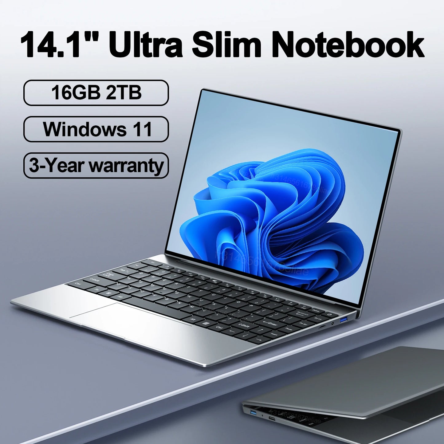 14.1" Ultra-Slim Laptop — Intel N3700 | 16GB RAM | 2TB SSD | 1920x1080 FHD | Windows 11 Pro