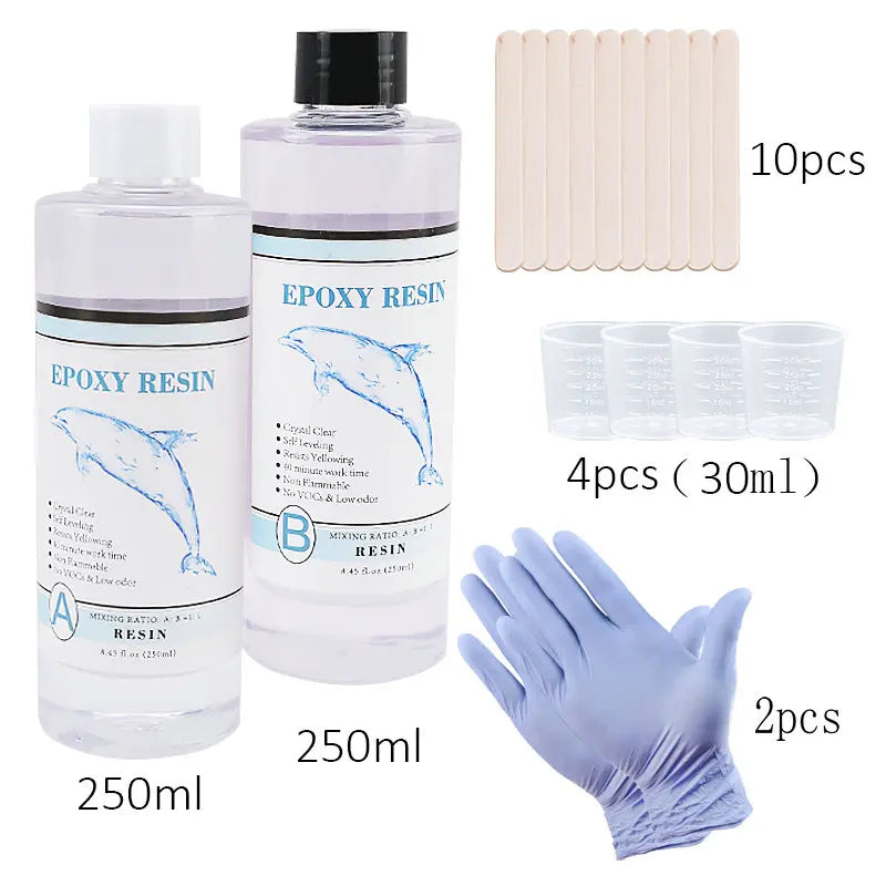 1:1 Clear Epoxy Resin Kit – Crystal Clear 2-Part Casting Resin Set with Measuring Cups, Stir Stick & Silicone Gloves for Art & DIY Crafts
